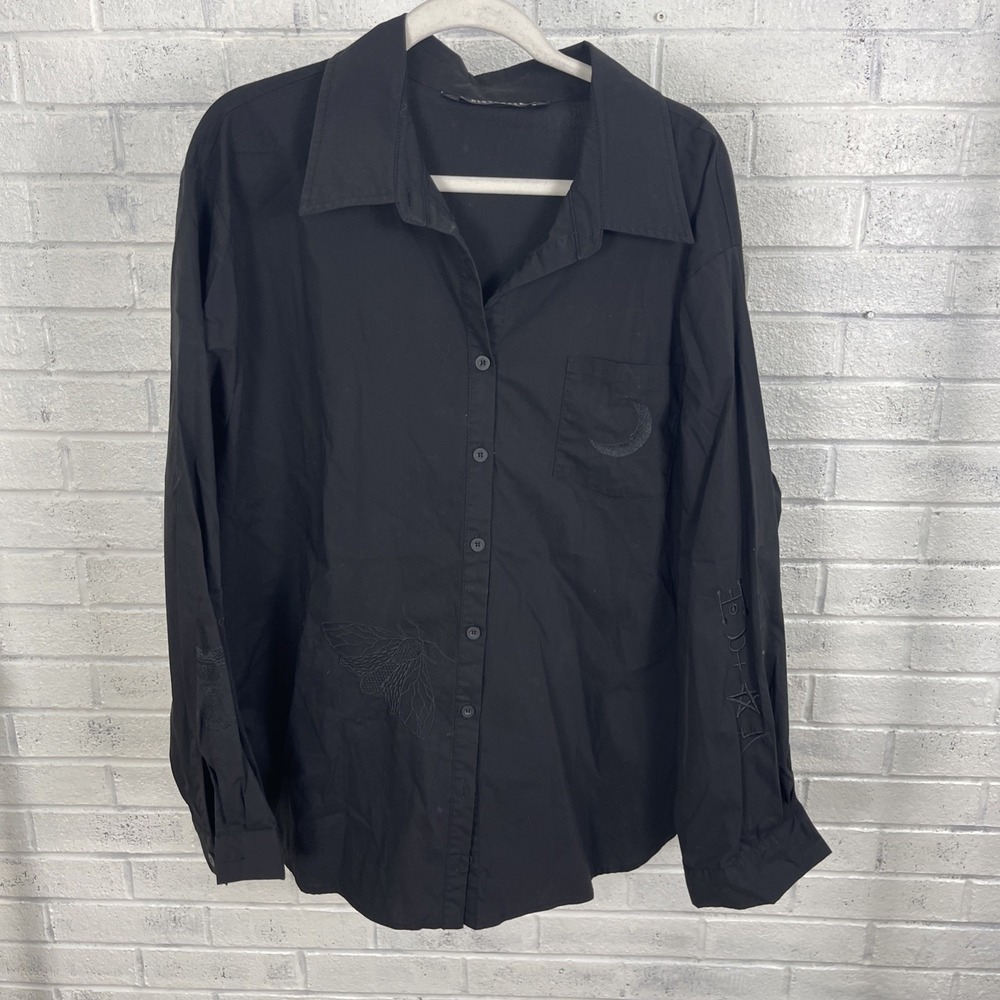 Disturbia Black Button-Down Shirt with Subtle Embroidery